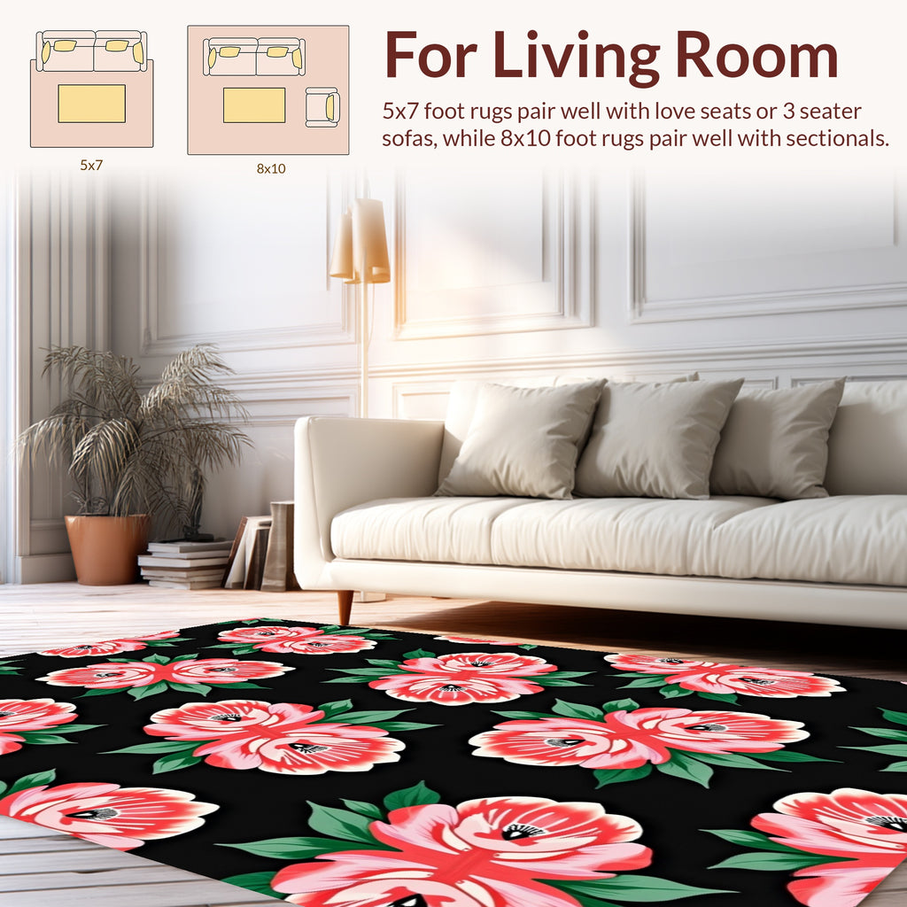 Bold Floral Arrangement On Black Rug