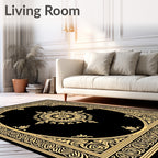 Black Gold Ornate Floral Design Rug