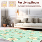 Cream Floral Pattern With Teal Leaves Rug