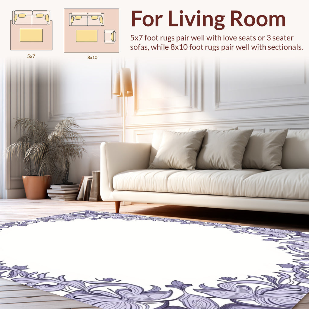 Ornate Violet Floral Scrollwork Pattern Rug