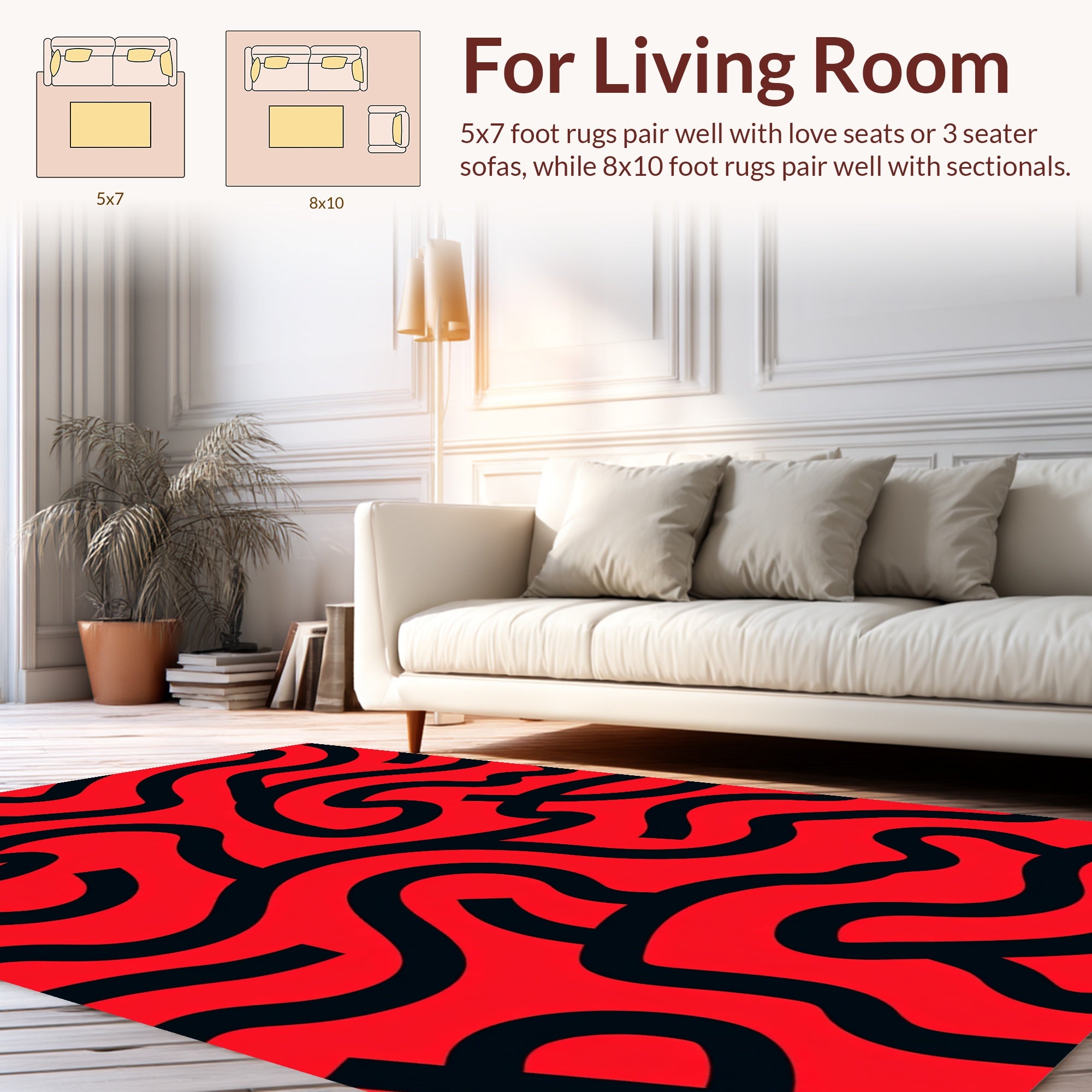 Abstract Red Black Swirl Pattern Rug