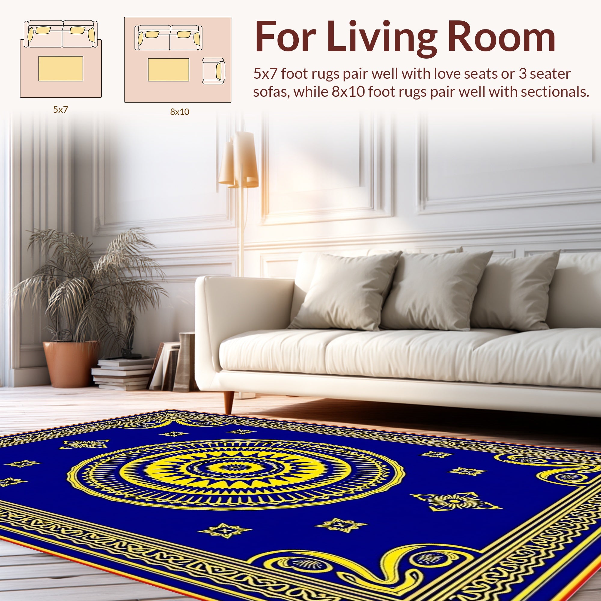 Royal Blue Yellow Sunburst Mandela Rug