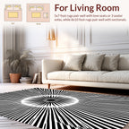 Black White Radial Sunburst Pattern Rug