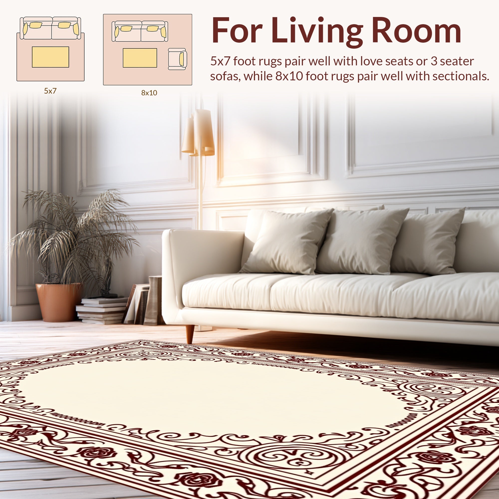 Ornate Floral Swirl Frame Design Rug