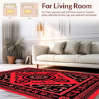 Bold Red Black Floral Medallion Rug