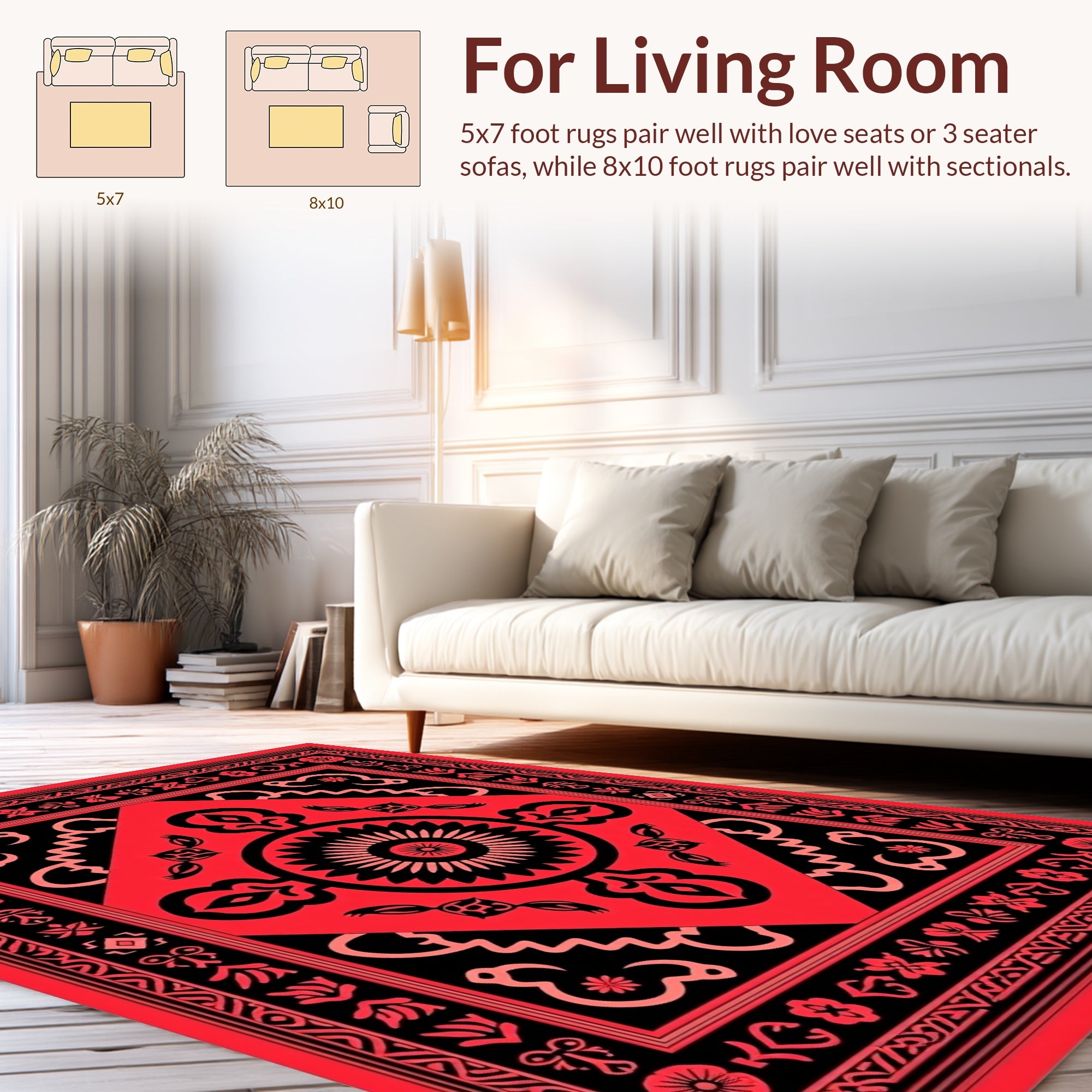 Bold Red Black Floral Medallion Rug