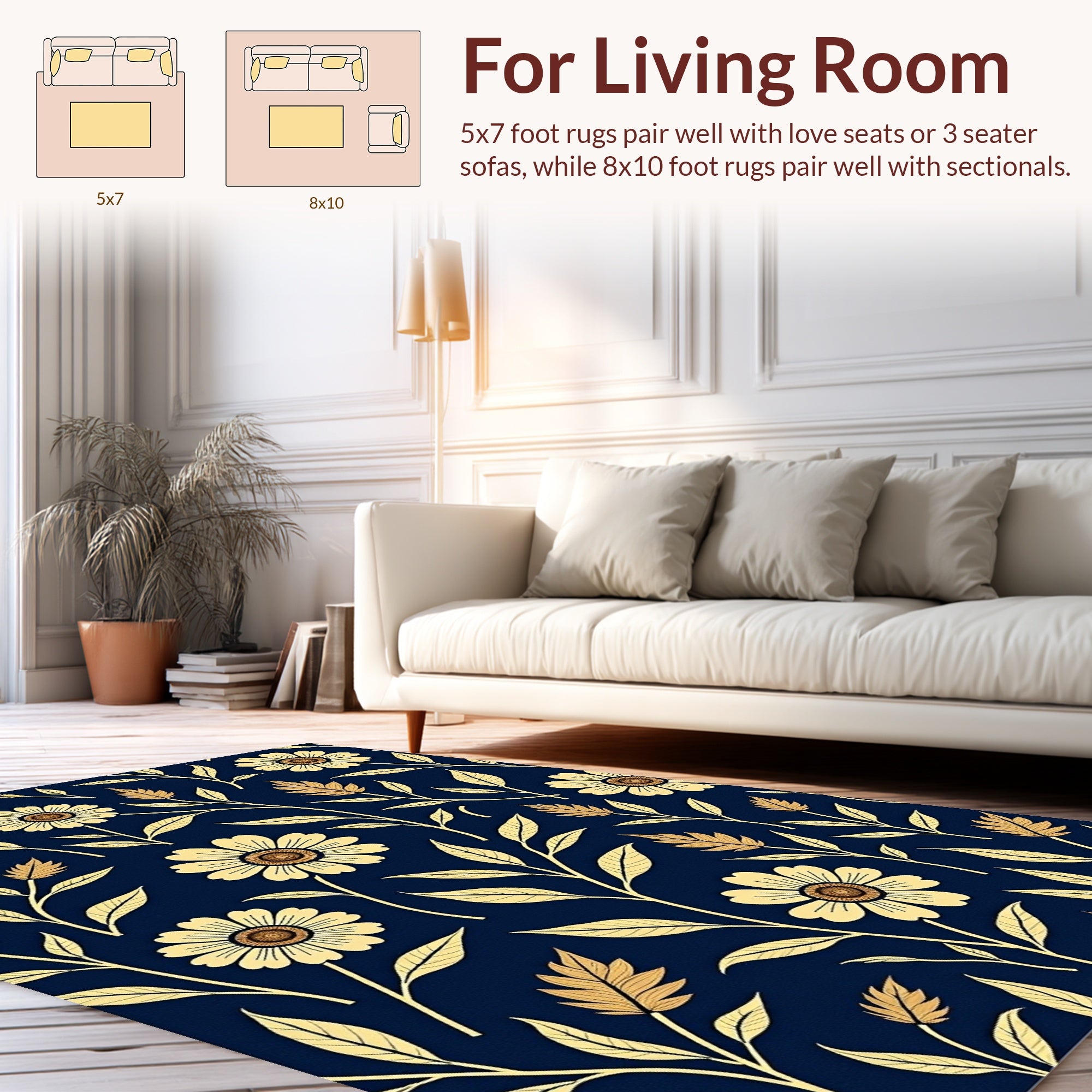Botanical Flower Vine Pattern Rug
