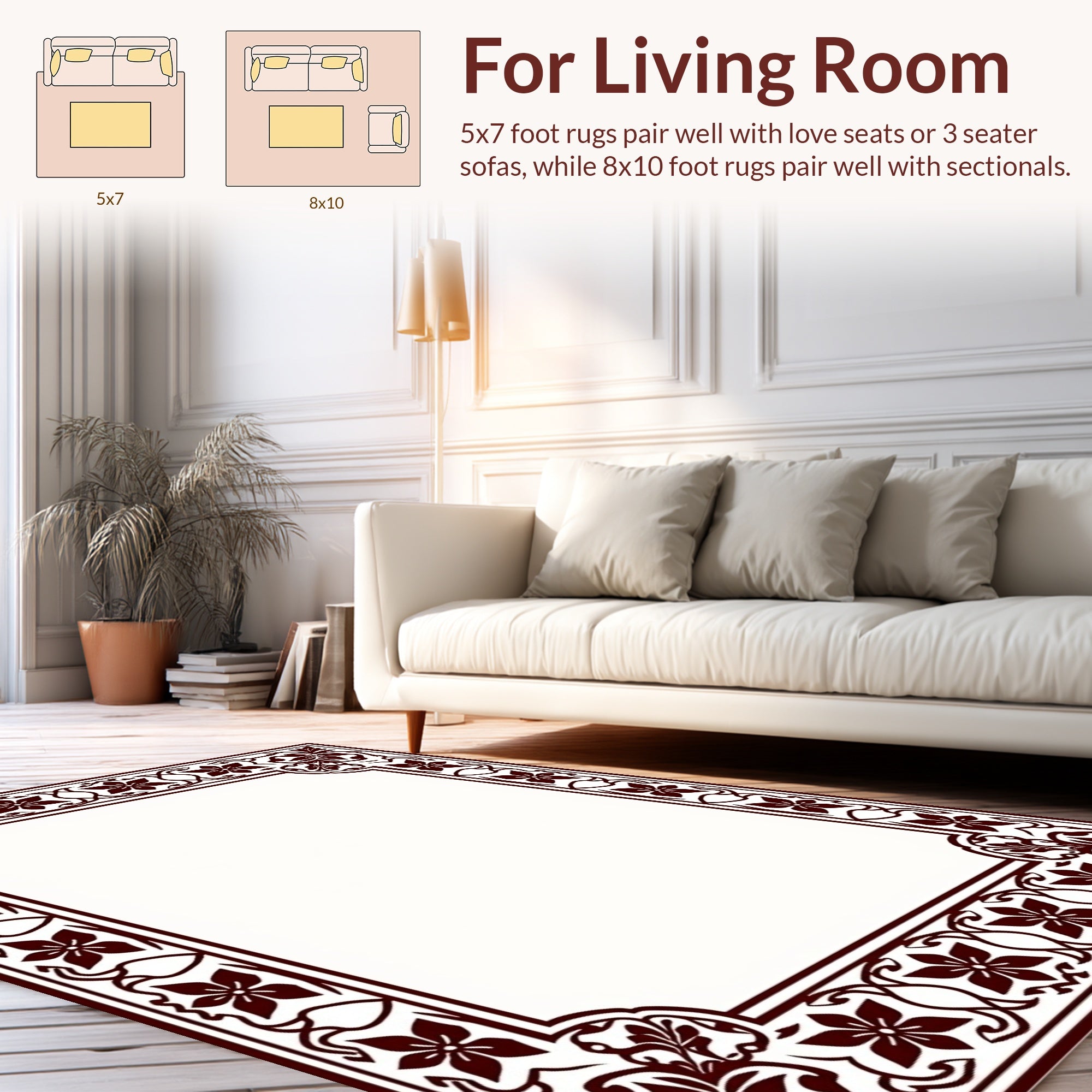 Ornate Floral Vine Border Design Rug