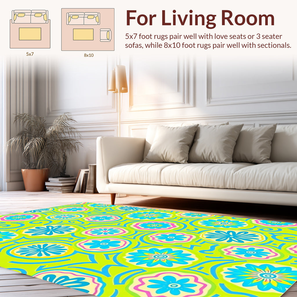 Vibrant Floral Swirl Pattern Rug