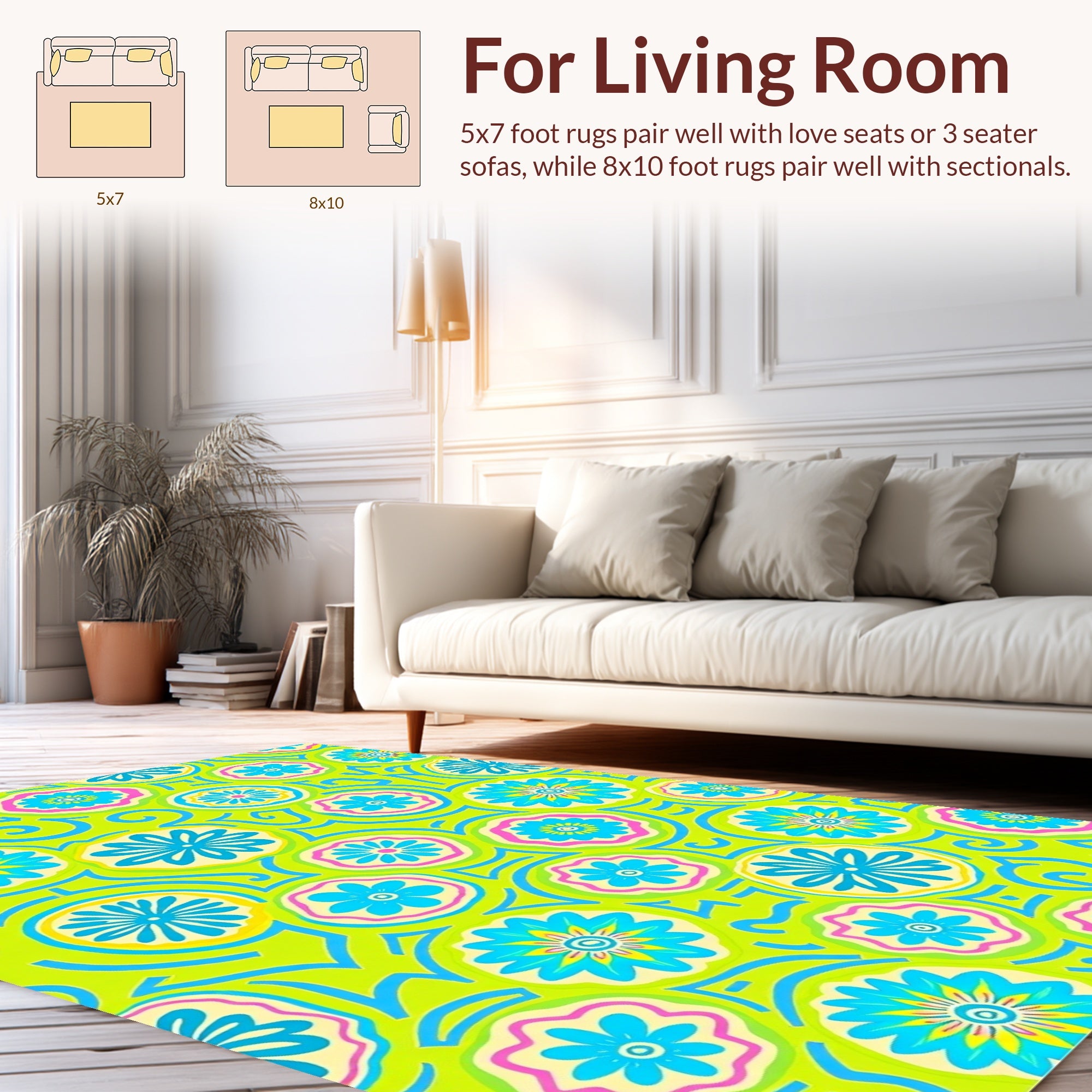 Vibrant Floral Swirl Pattern Rug