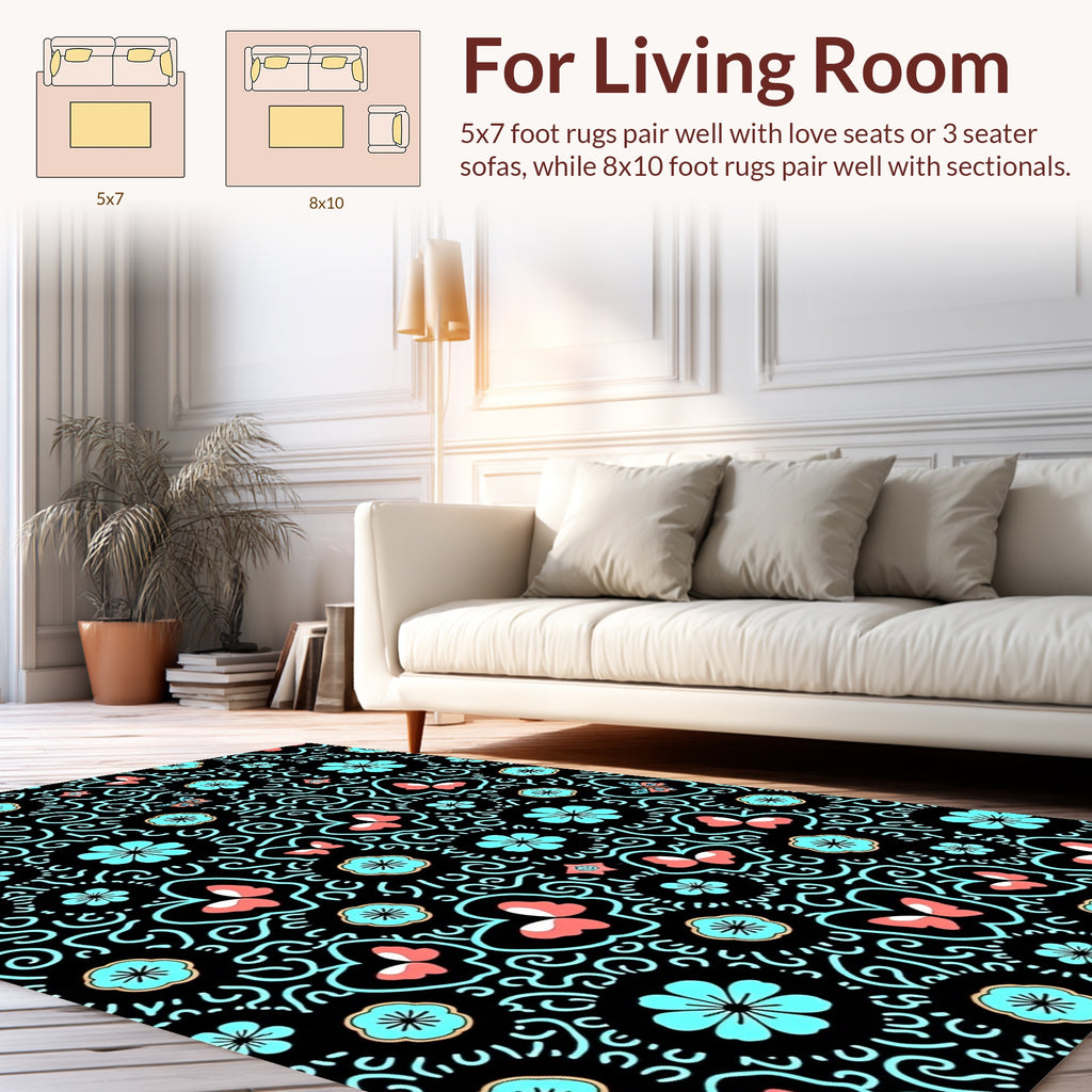 Whimsical Butterfly Floral Swirl Pattern Rug