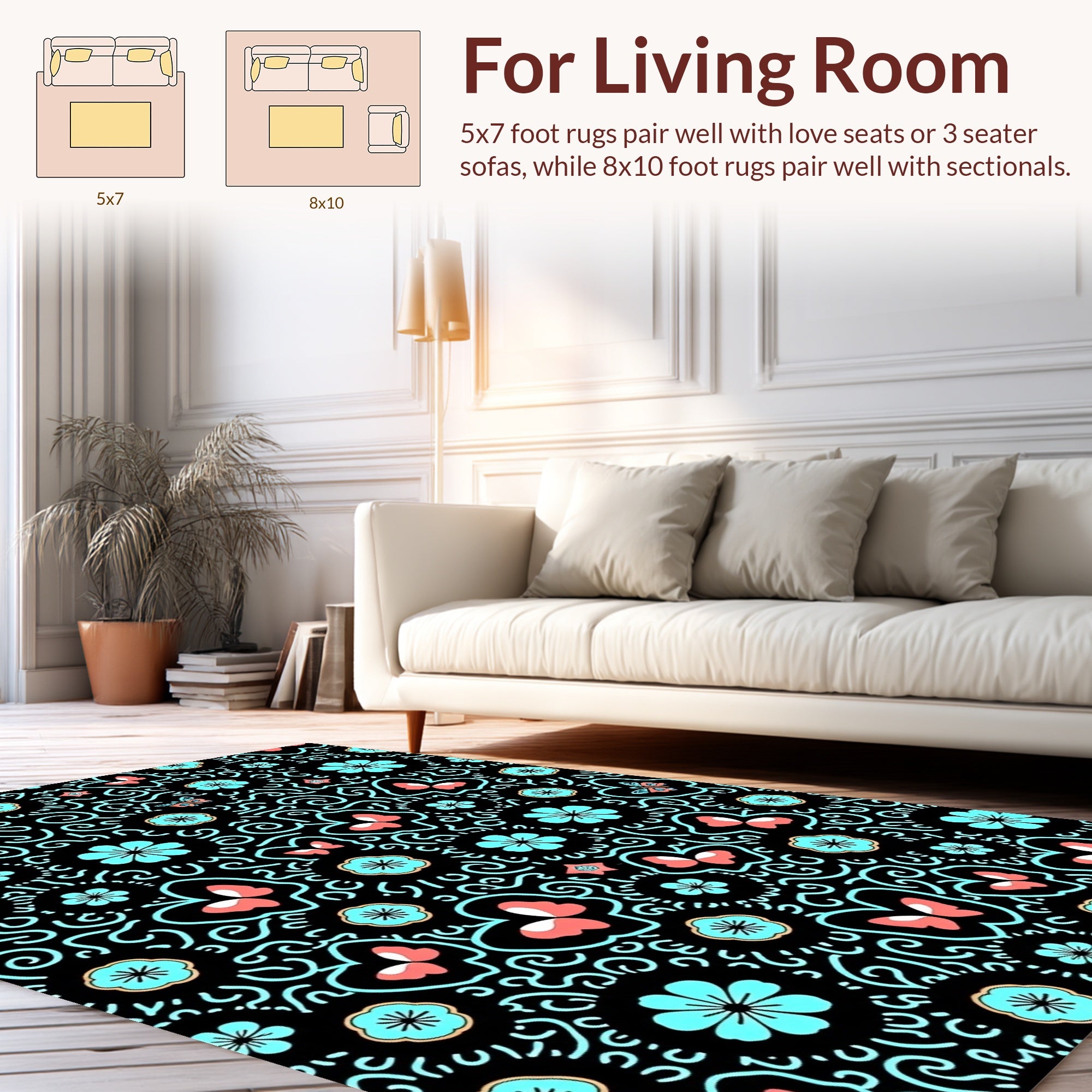 Whimsical Butterfly Floral Swirl Pattern Rug