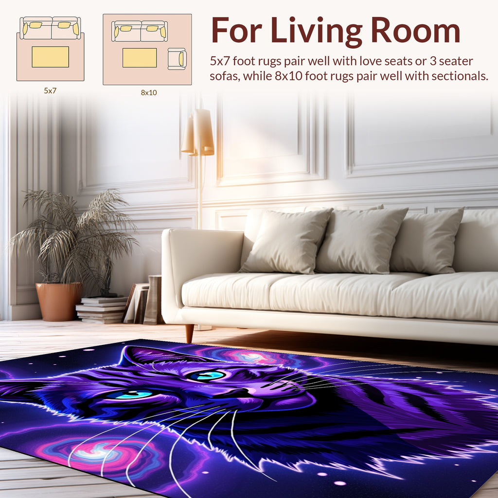 Cosmic Purple Cat Galaxy Rug