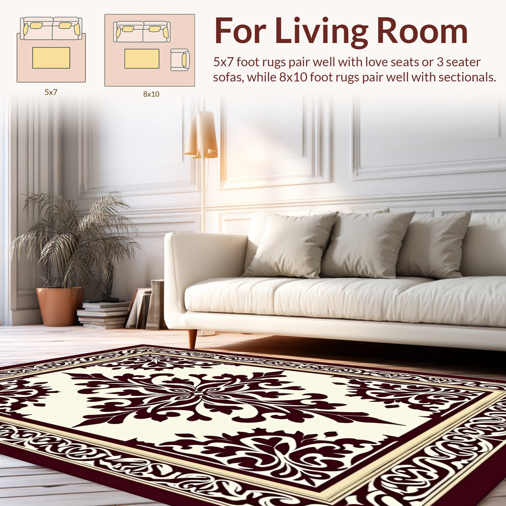 Ornate Damask Patterned Jewel Tone Rug