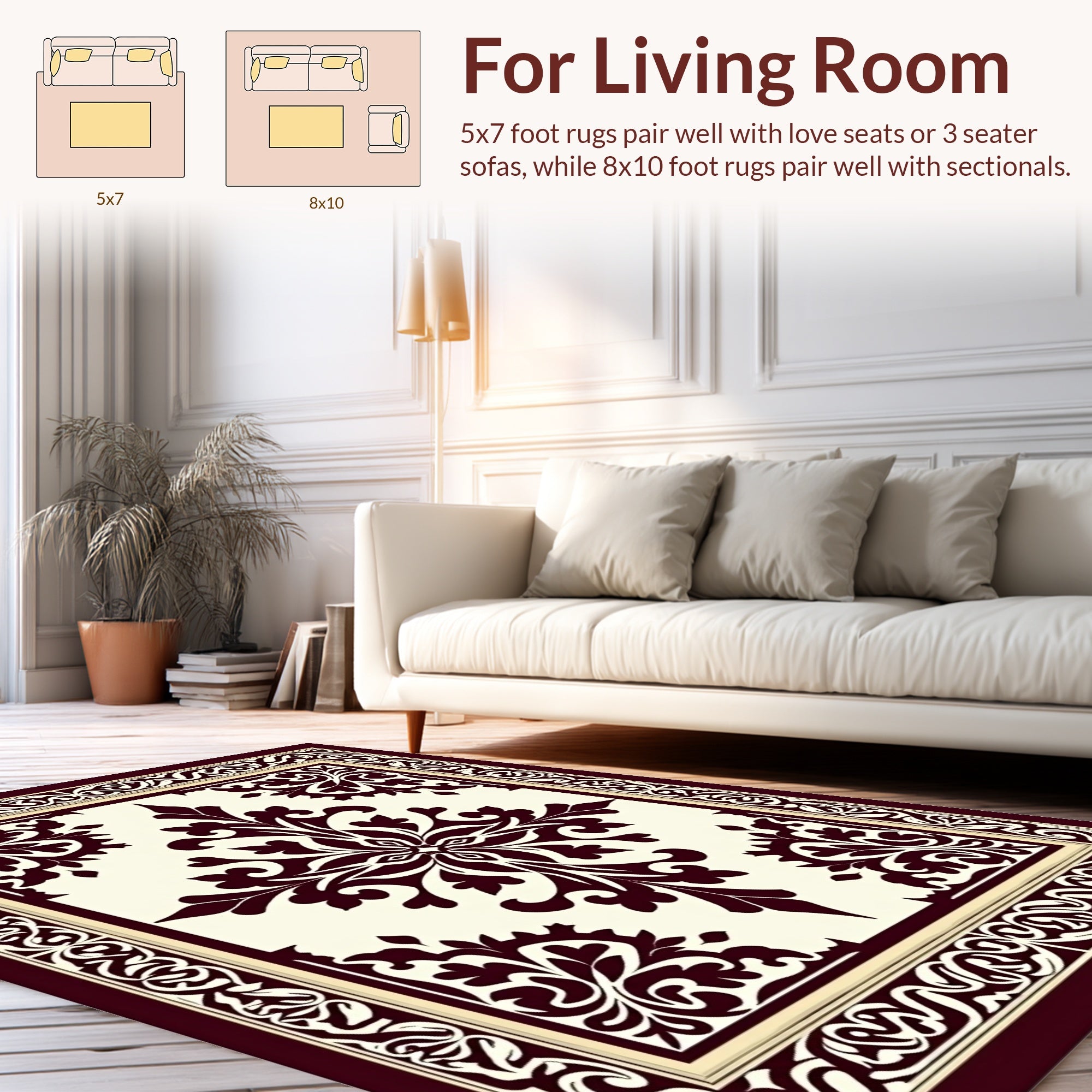 Ornate Damask Patterned Jewel Tone Rug
