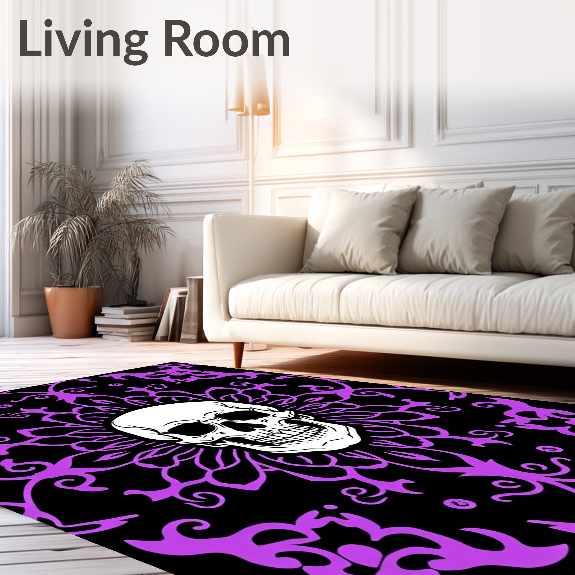Purple Floral Skull Mandala Rug