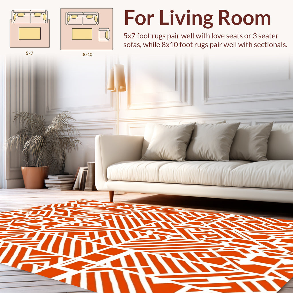 Bold Orange Abstract Geometric Rug