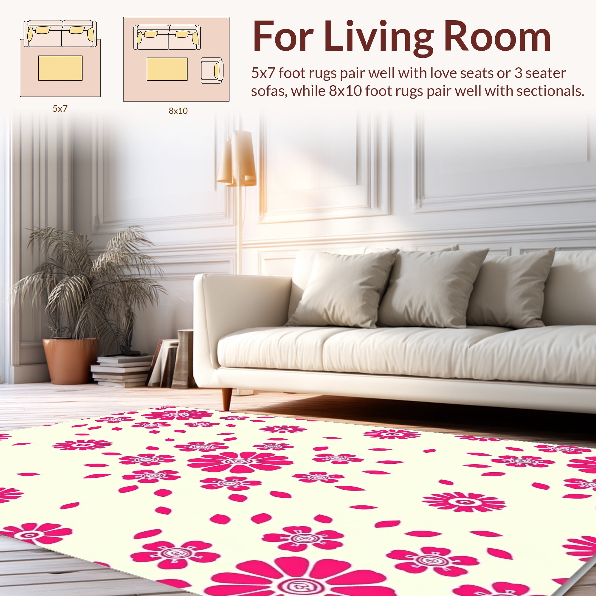 Bright Pink Floral Pattern Rug