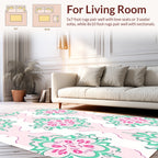 Pink Green Floral Damask Pattern Rug