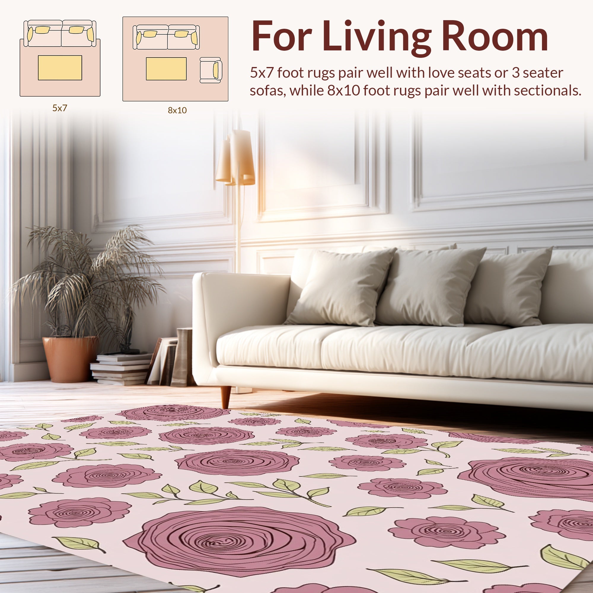 Rose Garden Pattern With Leaves Rug