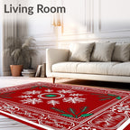 Crimson Snowflakes Festive Forest Border Rug