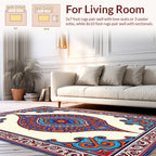 Ornate Blue Orange Floral Medallion Design Rug
