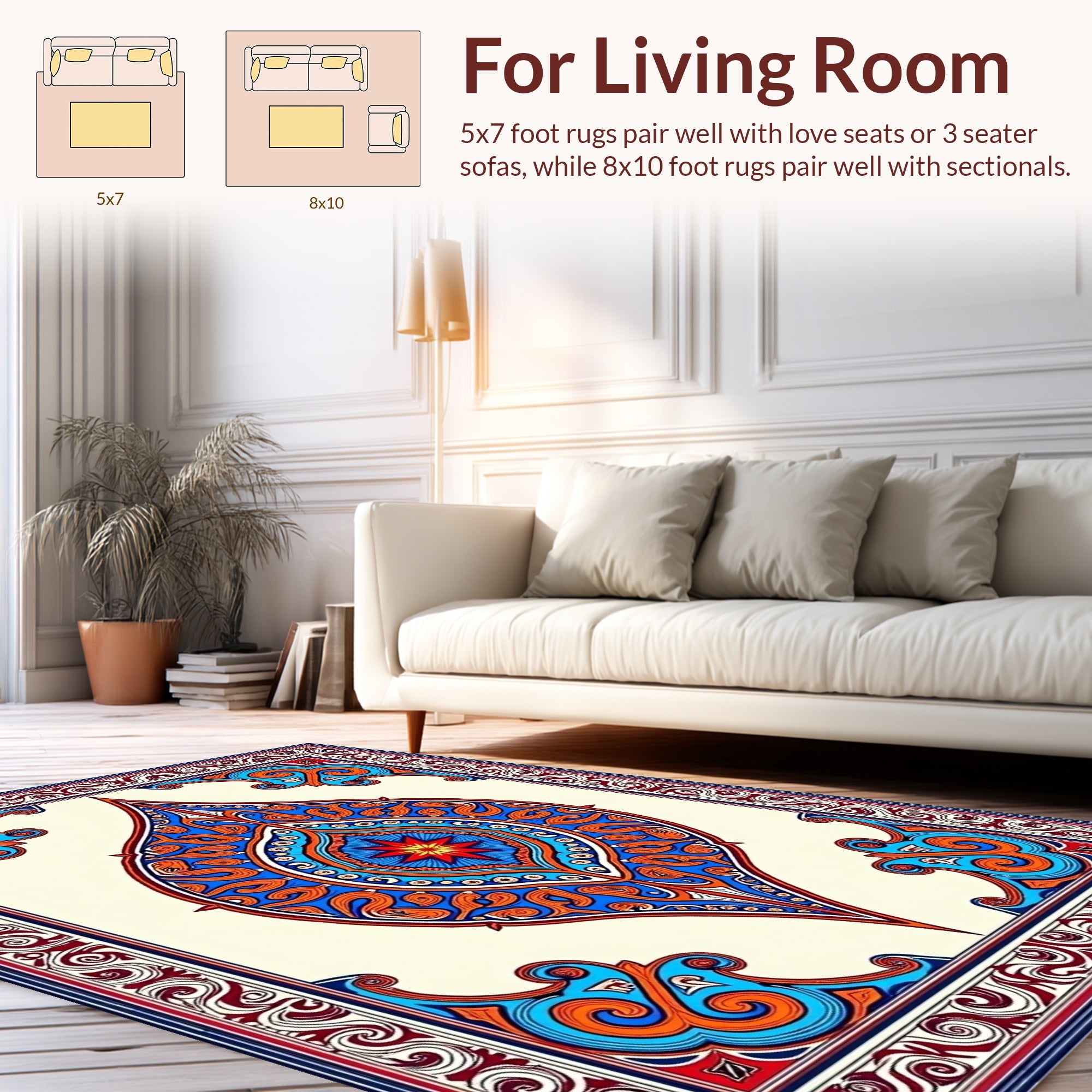 Ornate Blue Orange Floral Medallion Design Rug