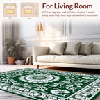 Dark Green Floral Mandala Print Rug