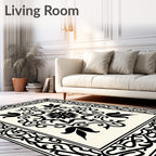 Classic Black White Floral Scroll Rug