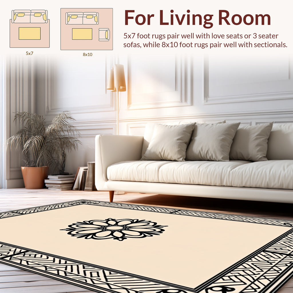 Ornate Floral Geometric Border Rug