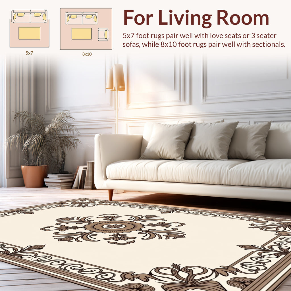 Classic Damask Floral Scroll Design Rug