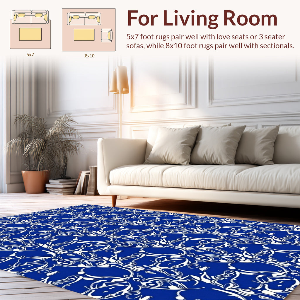 Vibrant Blue White Abstract Swirl Rug