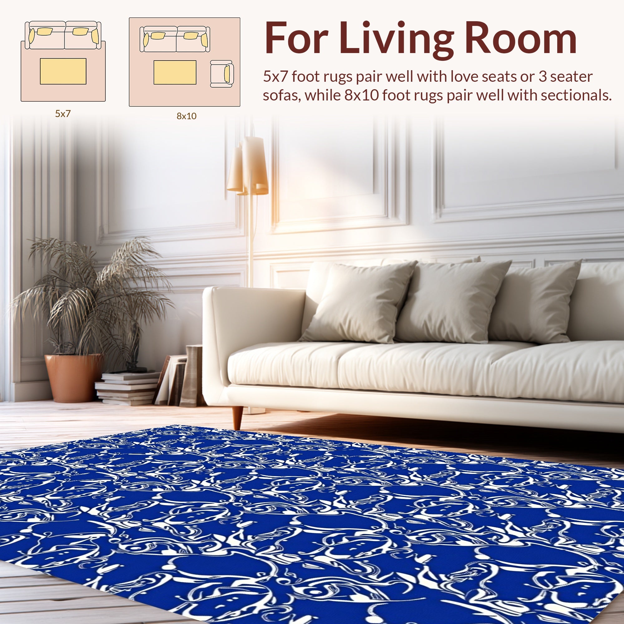 Vibrant Blue White Abstract Swirl Rug