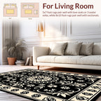 Ornate Floral Symmetry Black Cream Rug