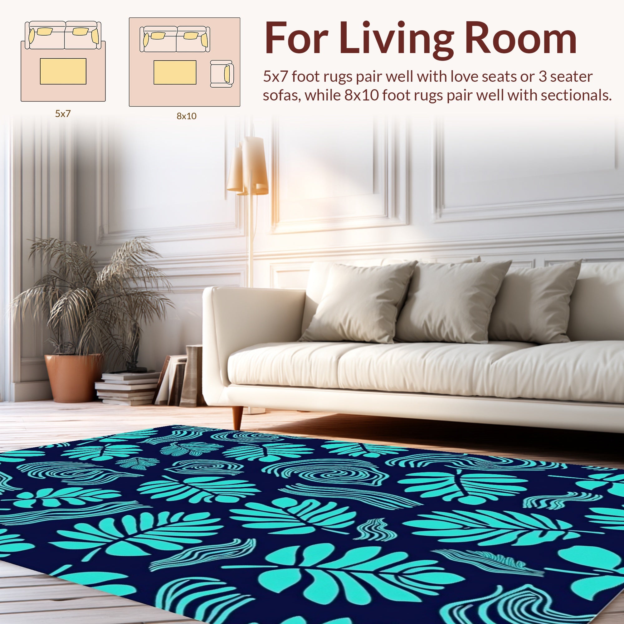 Tropical Leaf Abstract Swirl Design Rug