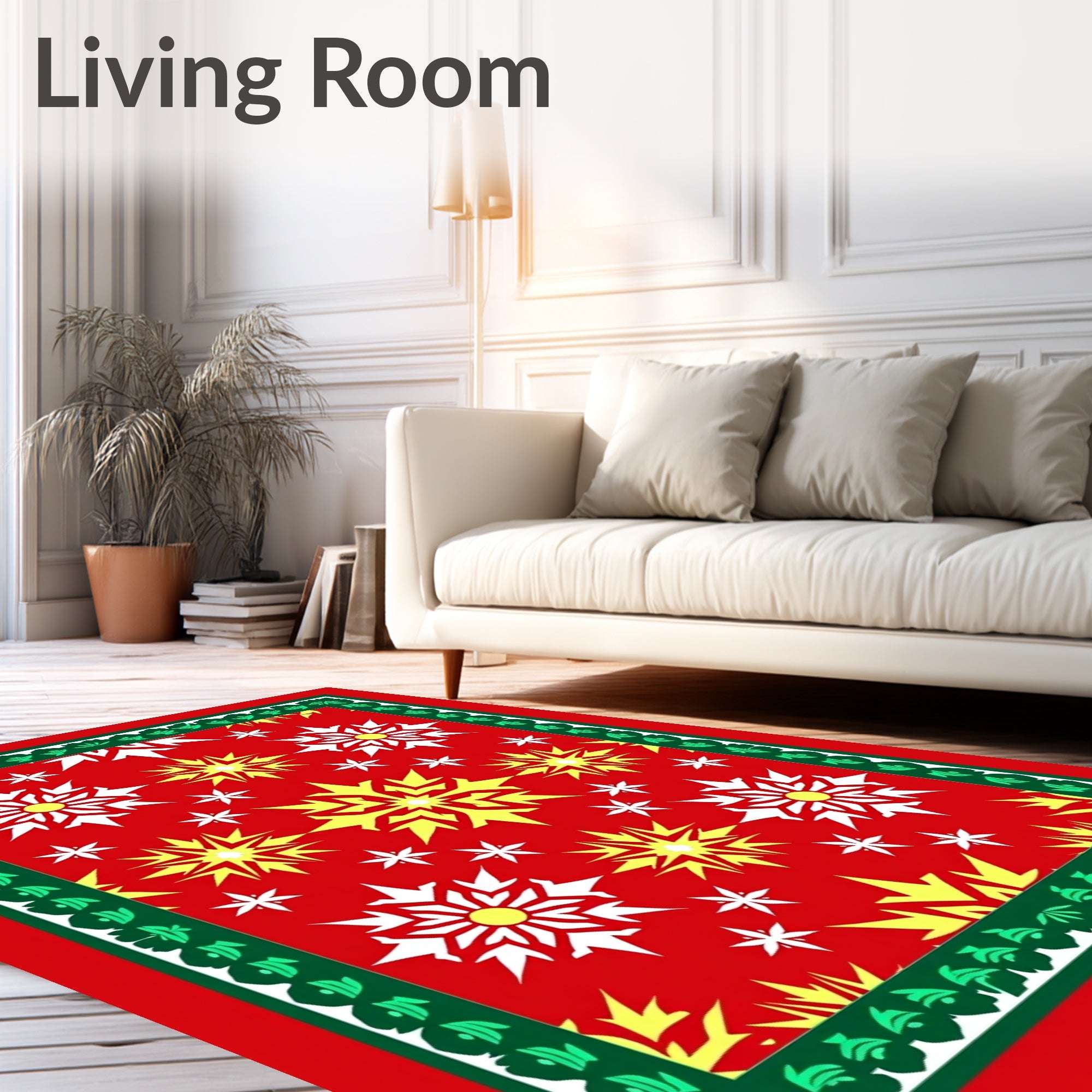 Festive Red Yellow Starburst Medallion Rug