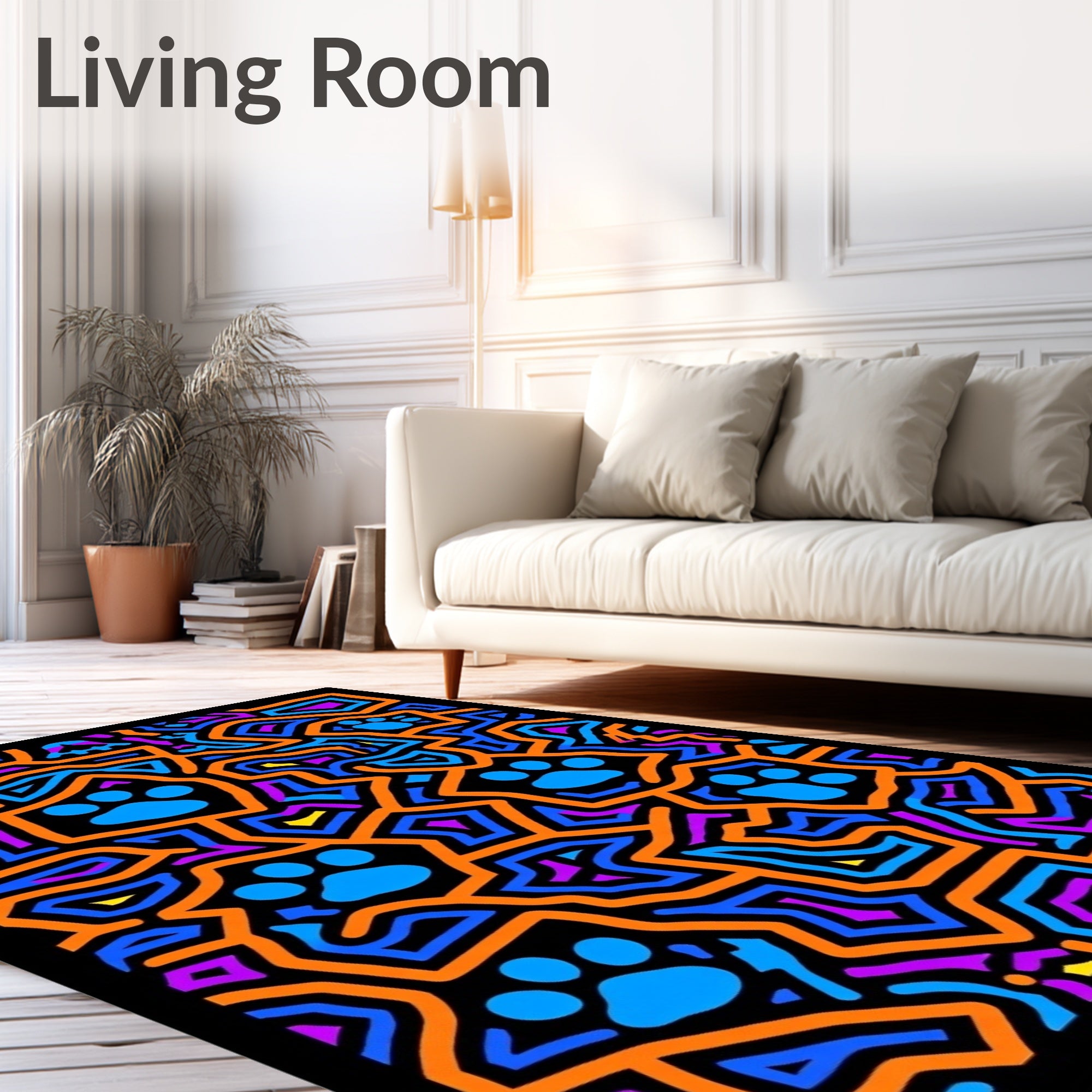 Vibrant Blue Paw Geometric Maze Rug