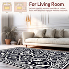 Classic Black White Floral Medallion Rug