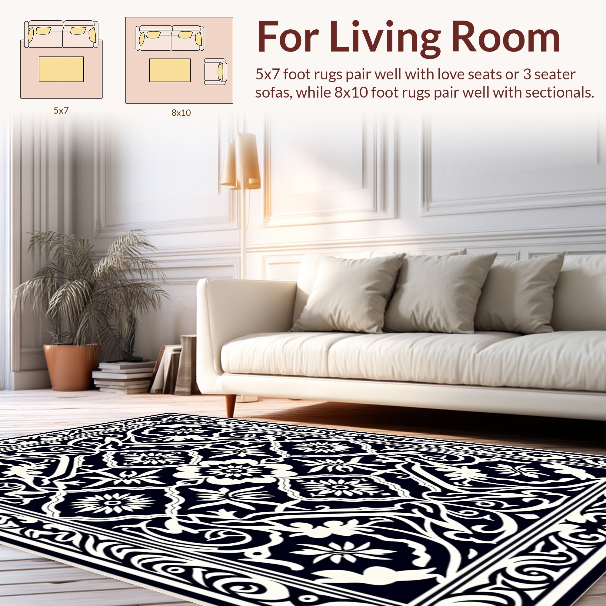 Classic Black White Floral Medallion Rug