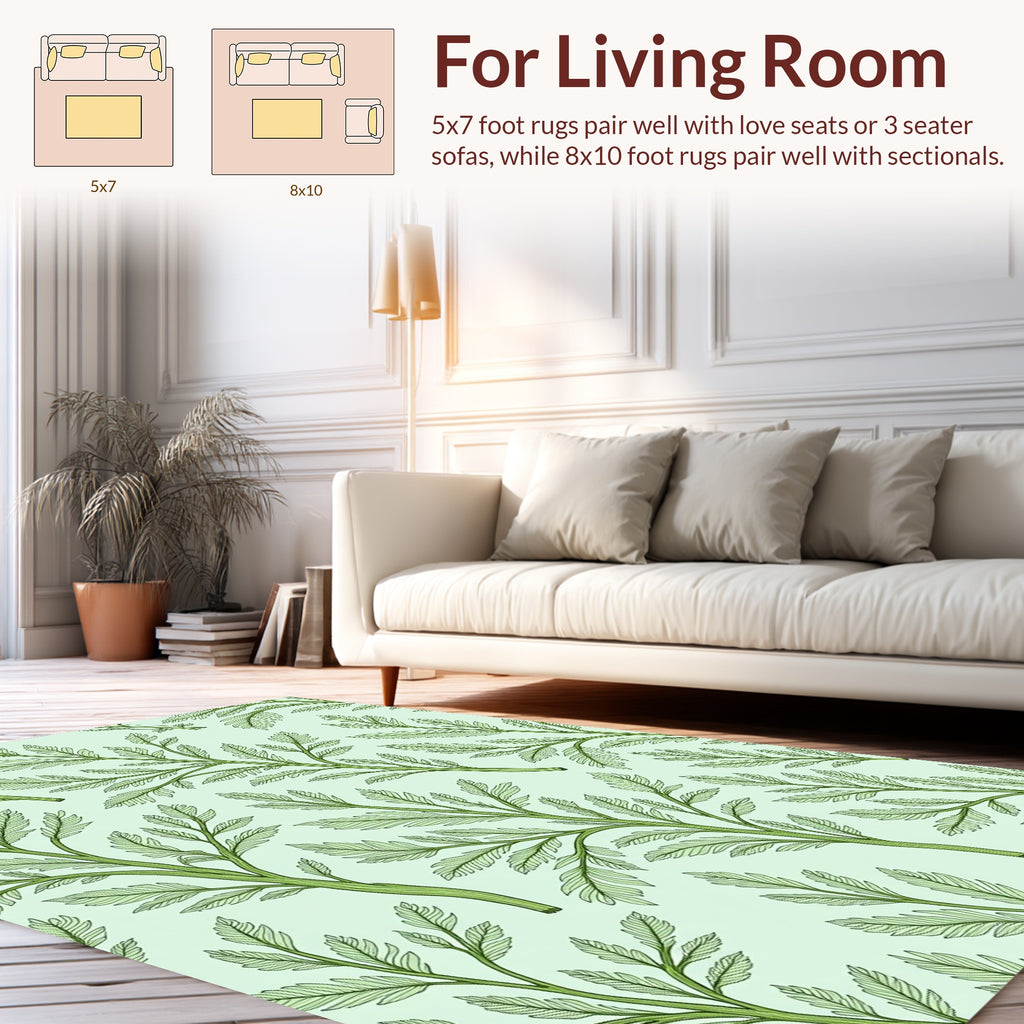 Green Leafy Branch Pattern Rug