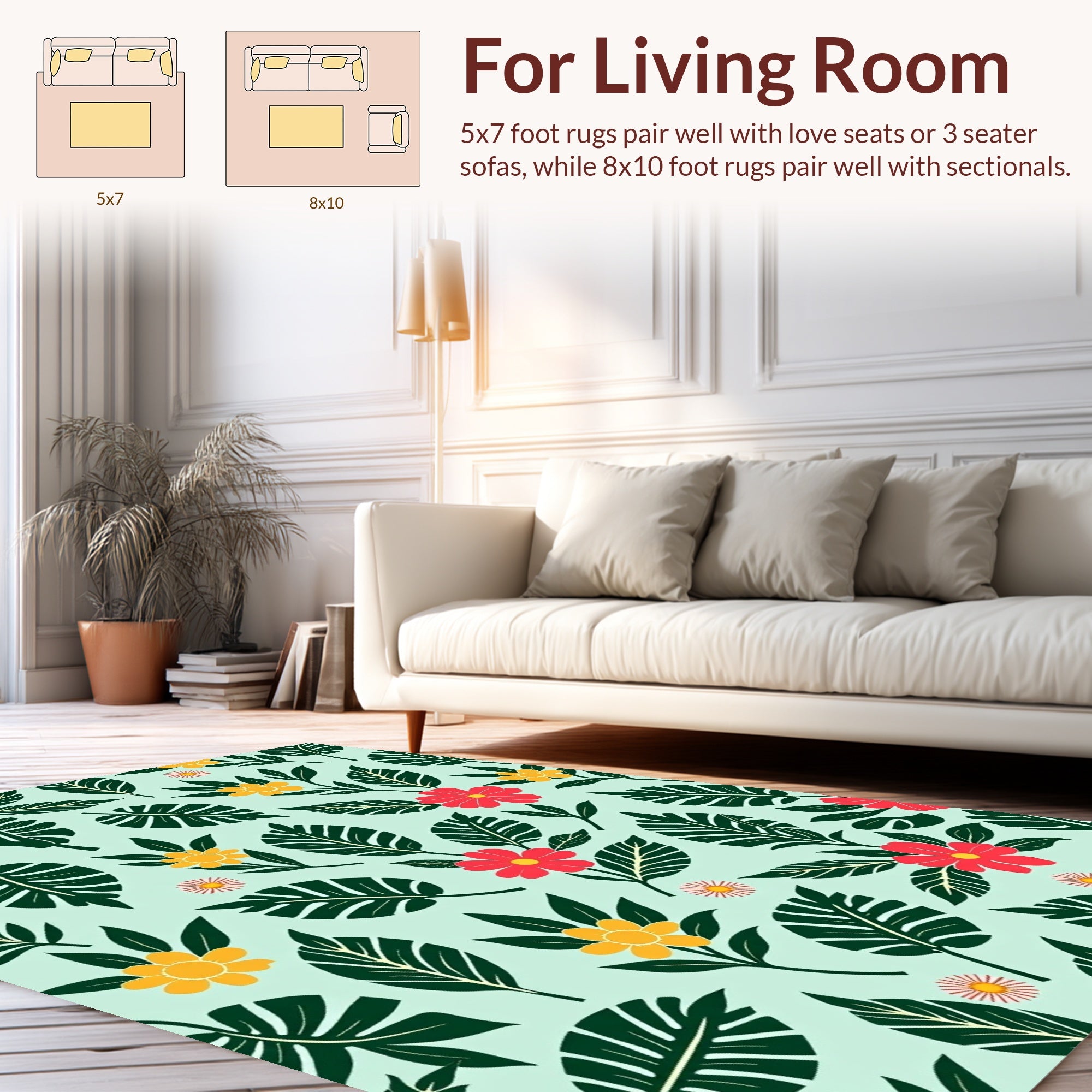 Tropical Leaf and Flower Pattern Rug