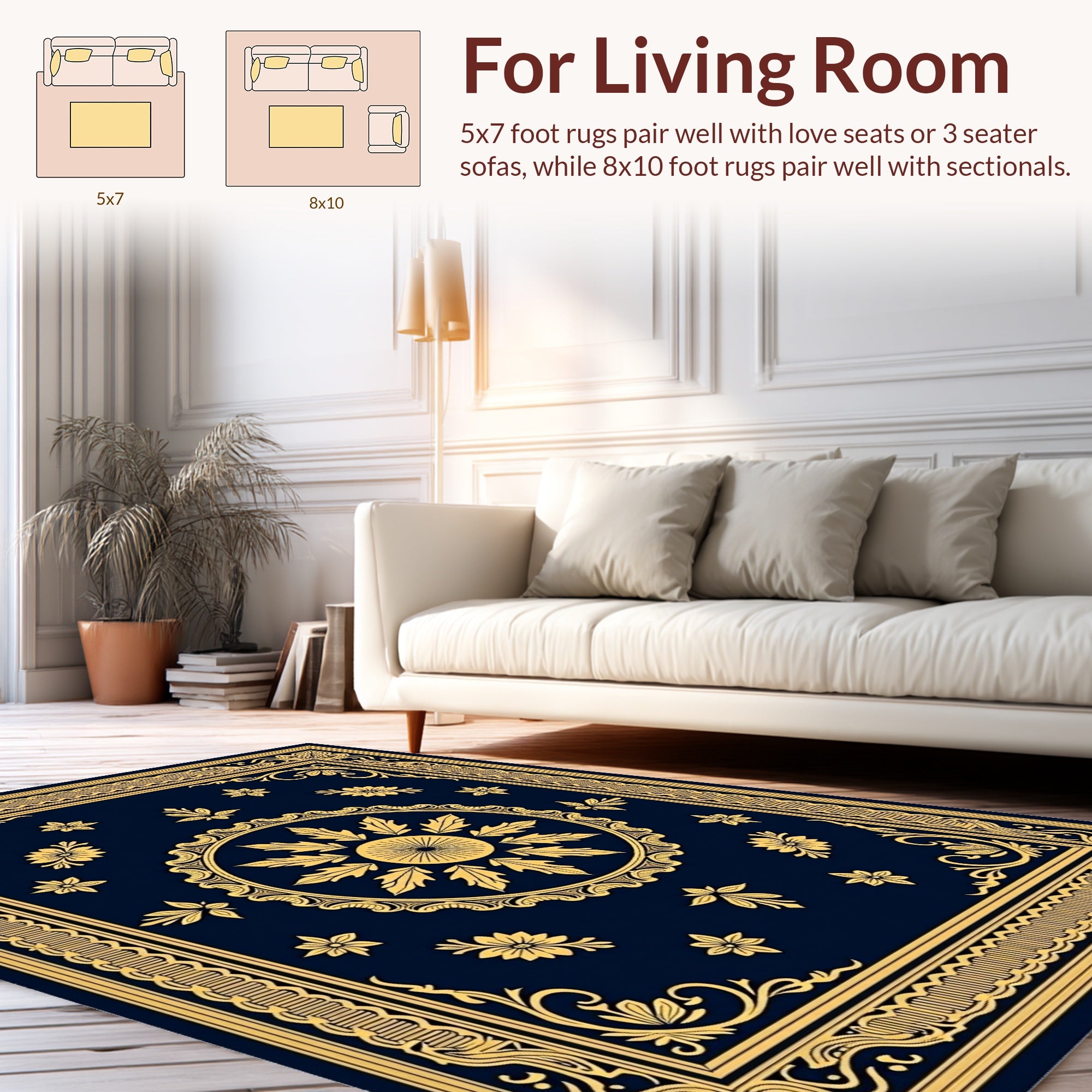 Ornate Gold Floral Medallion Rug