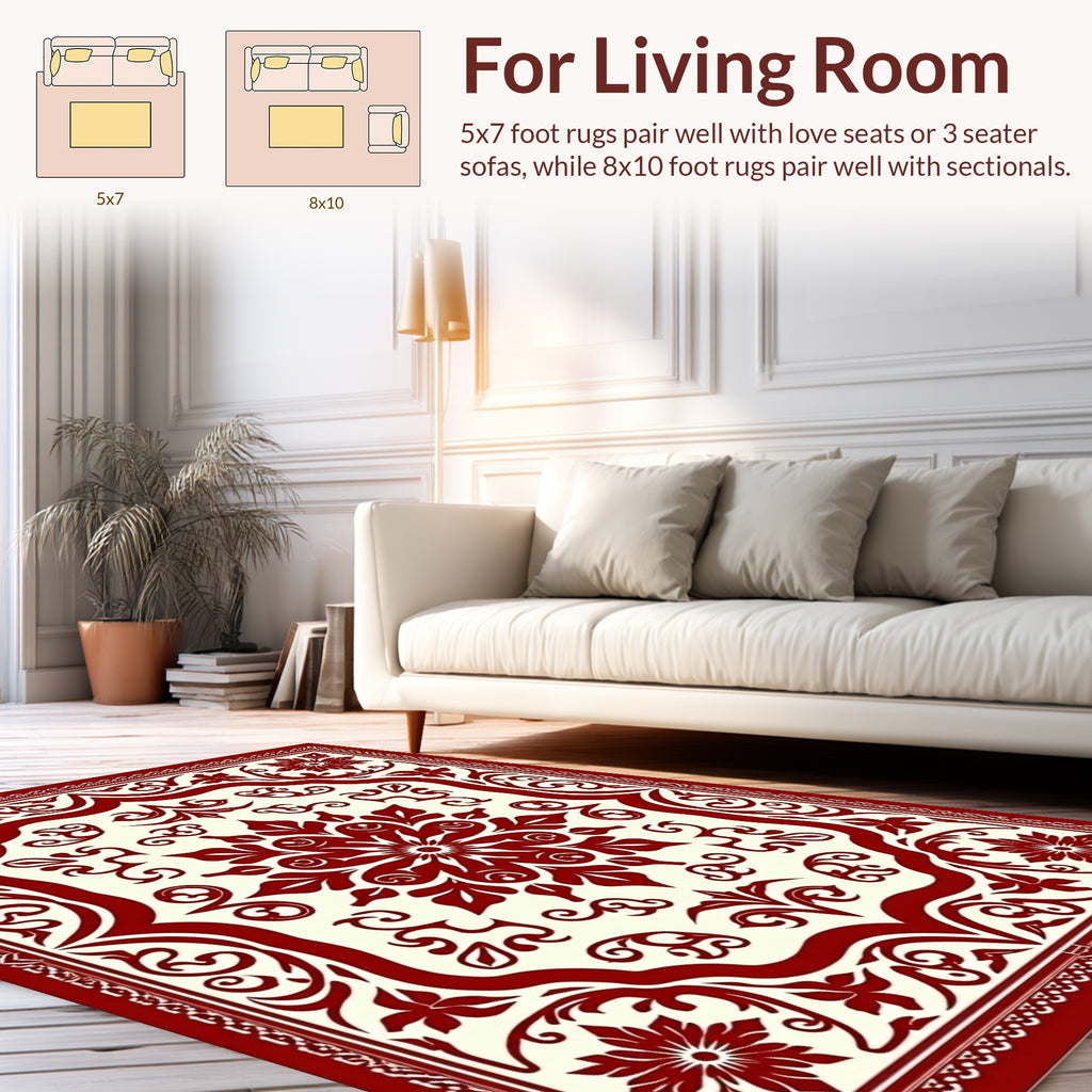 Classic Red Floral Medallion Pattern Rug