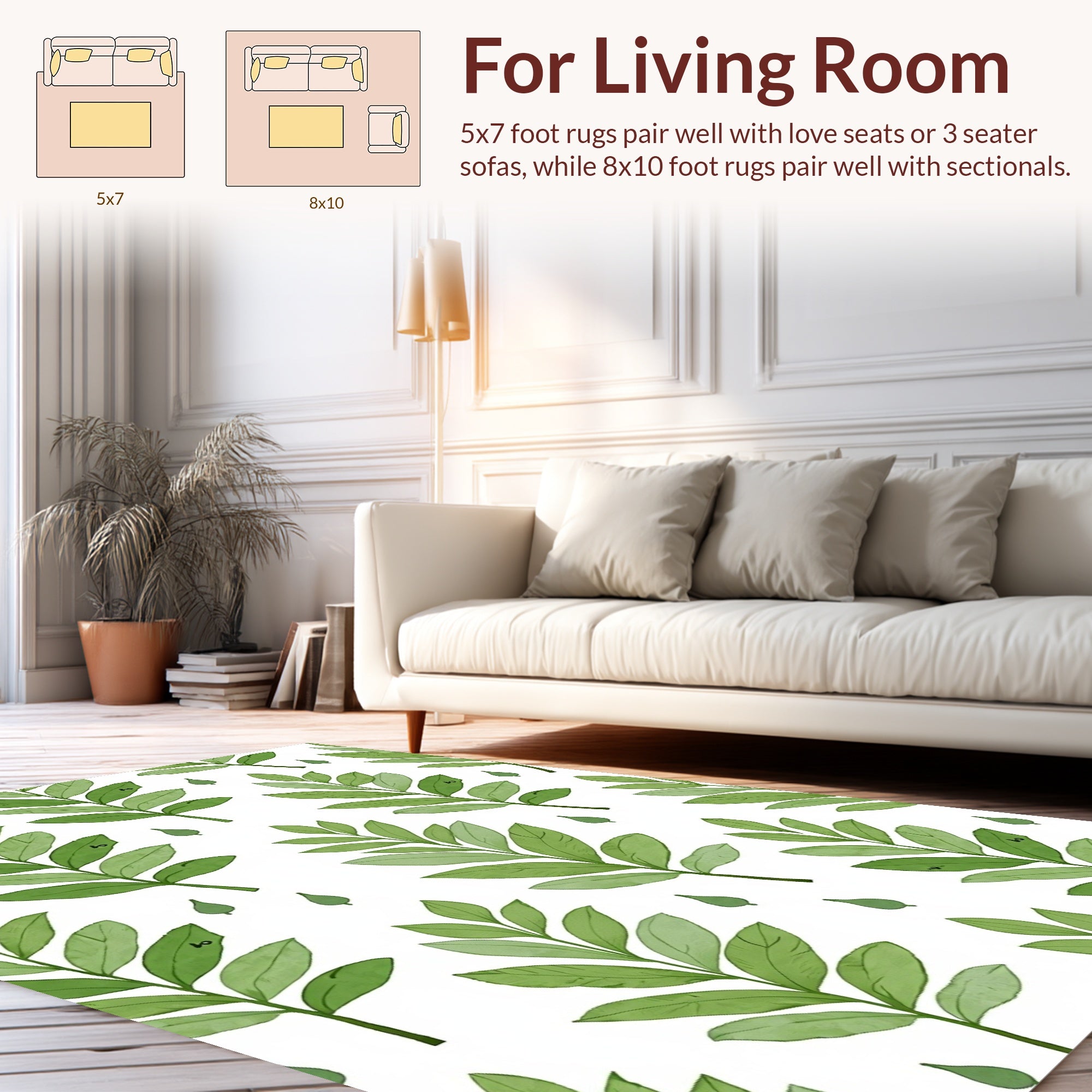 Green Leafy Botanical Pattern Rug