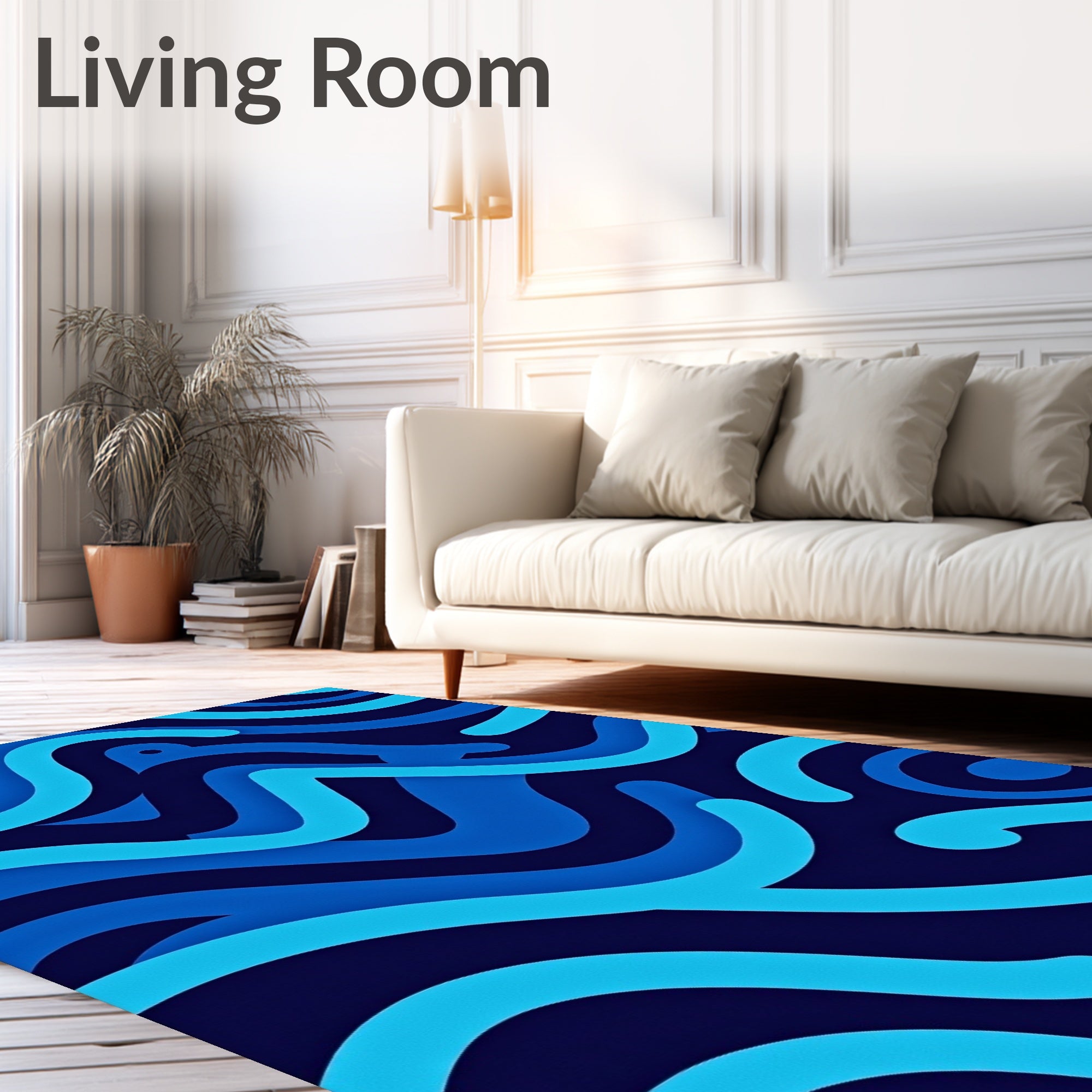 Deep Blue Wavy Lines Rug