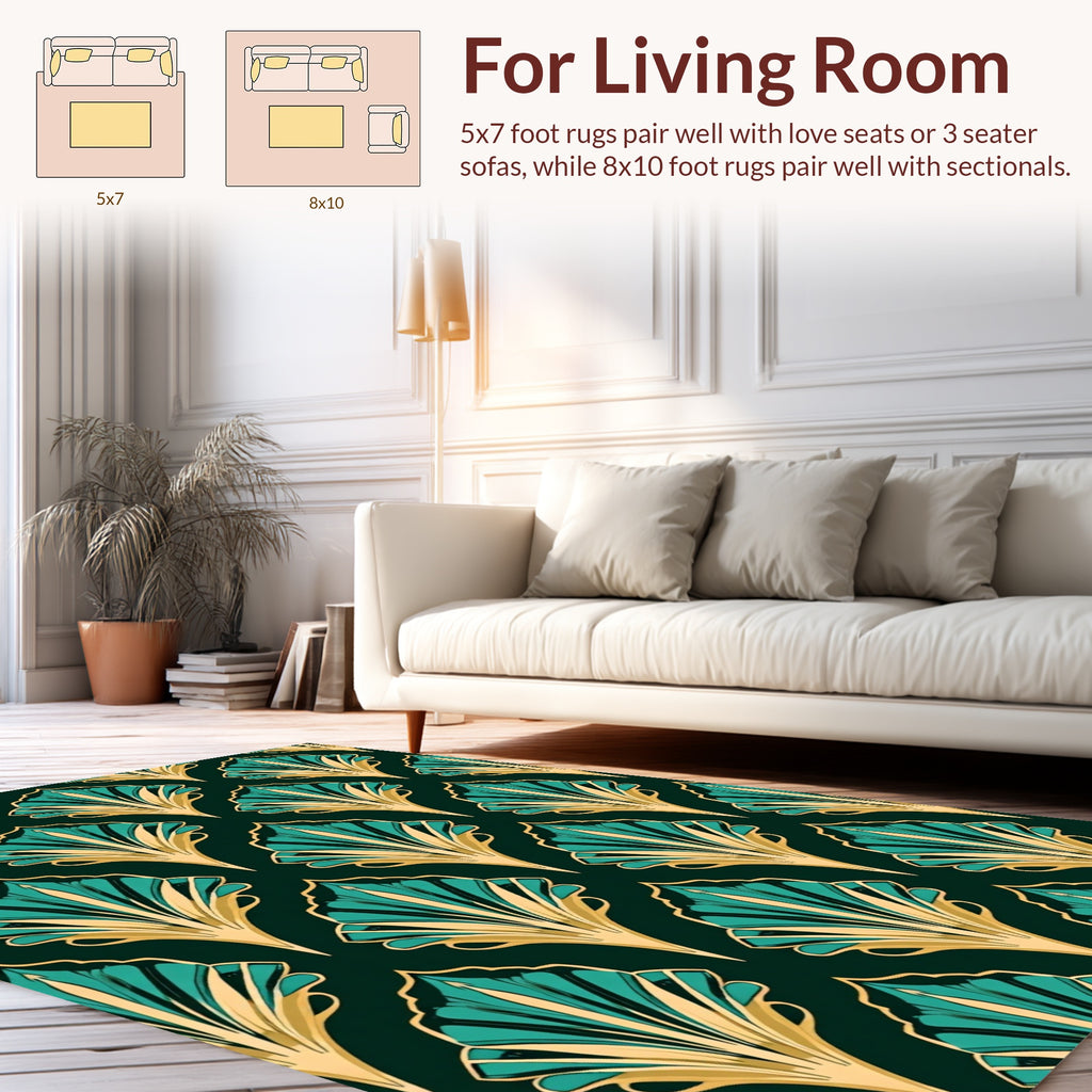 Art Deco Teal Fan Pattern Rug