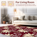 Cream Floral Pattern On Maroon Background Rug