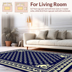 Classic Cream Navy Geometric Pattern Rug