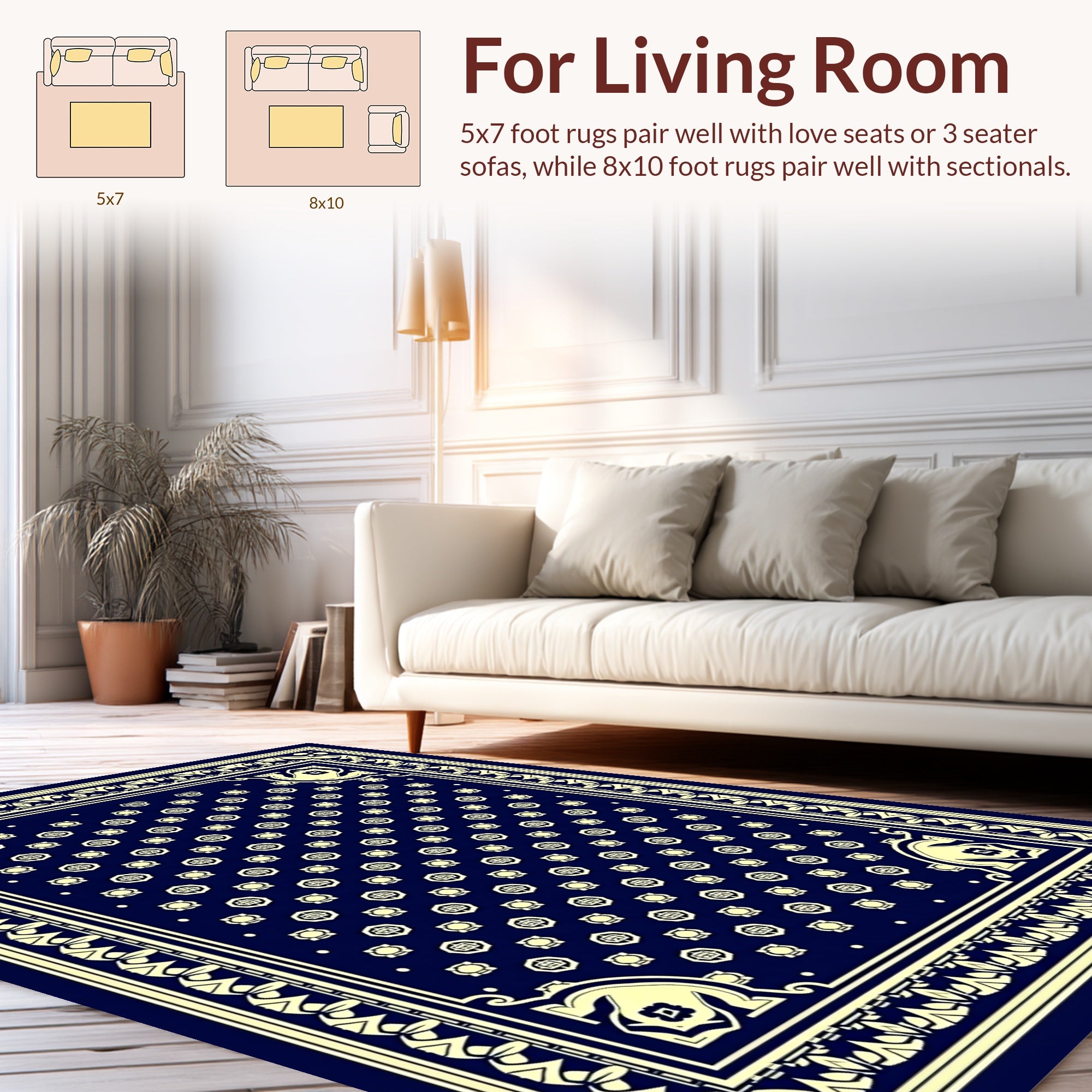 Classic Cream Navy Geometric Pattern Rug