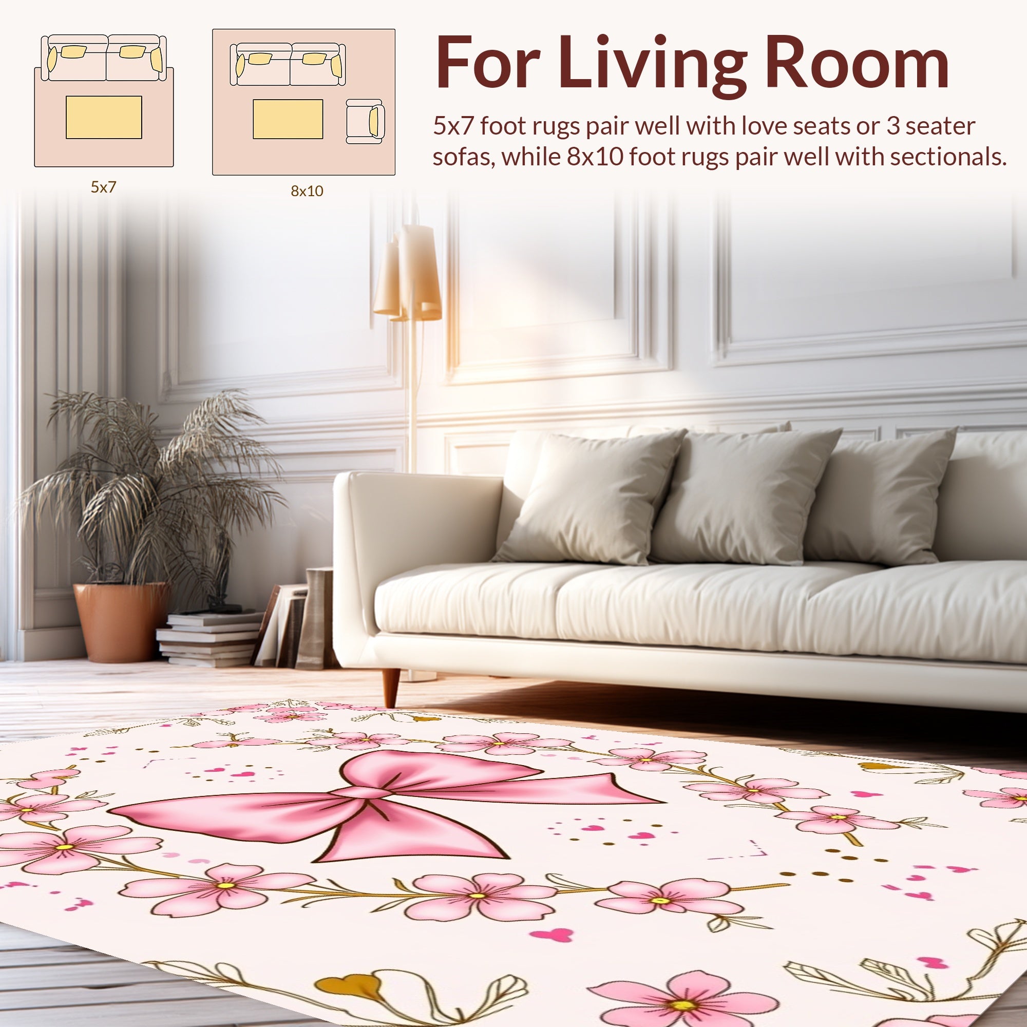 Pink Cherry Blossom Bow Design Rug